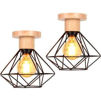 AXHUP 2 Pack Vintage Industrial Ceiling Lamp Metal Wood E27 - Ceiling Lamp AXHUP 2 Pack Vintage Industrial Ceiling Lamp Metal Wood E27 - Ceiling Lamp