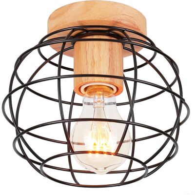 AXHUP - GabbiaRotondaMetalloLegnoE2740W - Nero - E27 40W - Plafoniera AXHUP - GabbiaRotondaMetalloLegnoE2740W - Nero - E27 40W - Plafoniera