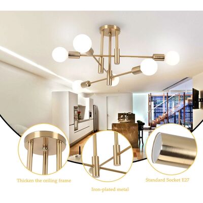 AXHUP Lámpara de Techo Industrial de Metal 6 Enchufes E27 Moderna Lámpara Colgante AXHUP Lámpara de Techo Industrial de Metal 6 Enchufes E27 Moderna Lámpara Colgante