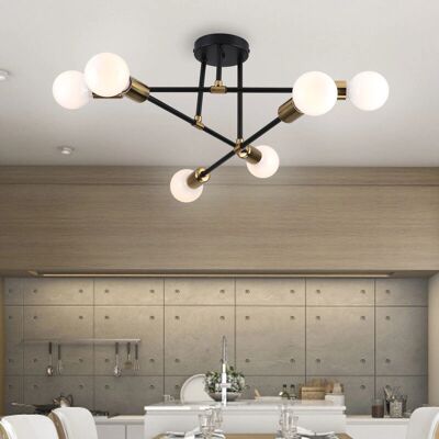 Hugo - Vintage Industrial Ceiling Lamp - E27, 6 sockets - Black and Gold - Ceiling Light Hugo - Vintage Industrial Ceiling Lamp - E27, 6 sockets - Black and Gold - Ceiling Light