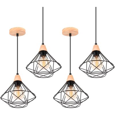 AXHUP 4-Piece Industrial Diamond Pendant Lamp - Pendant Light for Bedroom Living Room Dining Room AXHUP 4-Piece Industrial Diamond Pendant Lamp - Pendant Light for Bedroom Living Room Dining Room