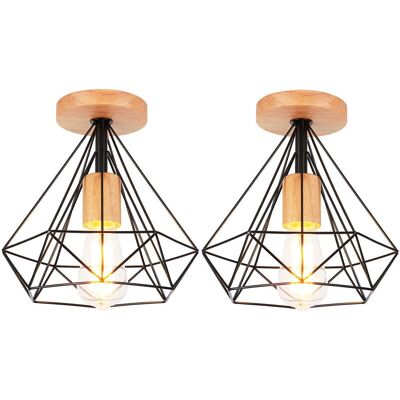 AXHUP Model E27 25cm Diamond Metal Wood Ceiling Lamp - Ceiling Light AXHUP Model E27 25cm Diamond Metal Wood Ceiling Lamp - Ceiling Light