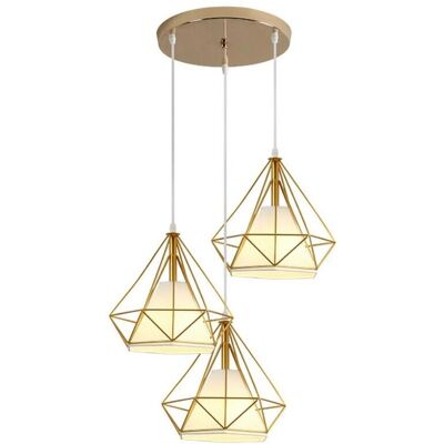 AXHUP Lámpara Colgante Industrial - 3 Luces Jaula Diamante, E27, 25cm AXHUP Lámpara Colgante Industrial - 3 Luces Jaula Diamante, E27, 25cm