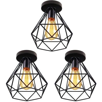 AXHUP Schwarze Eisenkäfig Vintage Deckenlampe - 3 Stück AXHUP Schwarze Eisenkäfig Vintage Deckenlampe - 3 Stück