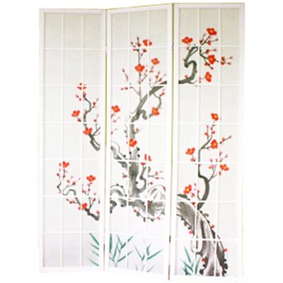 PEGANE - Paravent en bois avec fleur de cerisier - 3 panneaux - Publicité PEGANE - Paravent en bois avec fleur de cerisier - 3 panneaux - Publicité