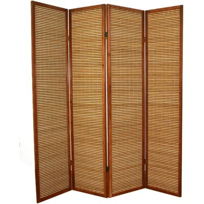 PEGANE Paravent en bois marron et bambou 4 panneaux - Cloison - Publicité PEGANE Paravent en bois marron et bambou 4 panneaux - Cloison - Publicité