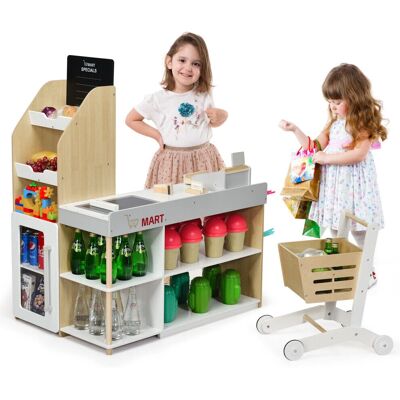 Casart - Grocery Playset - Wooden - Shopping Cart - Toy Casart - Grocery Playset - Wooden - Shopping Cart - Toy