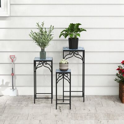 Costway - Set of 3 - Blue Mosaic - Metal - Plant Stand Costway - Set of 3 - Blue Mosaic - Metal - Plant Stand