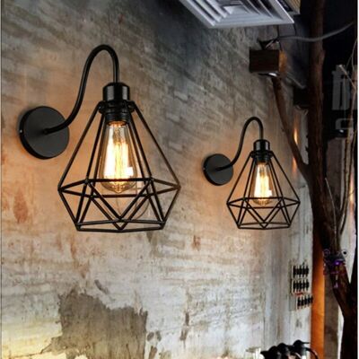 Axhup - Industrial Wall Lamp - Ø20cm Diamond Cage - E27 Base - Vintage Style Axhup - Industrial Wall Lamp - Ø20cm Diamond Cage - E27 Base - Vintage Style