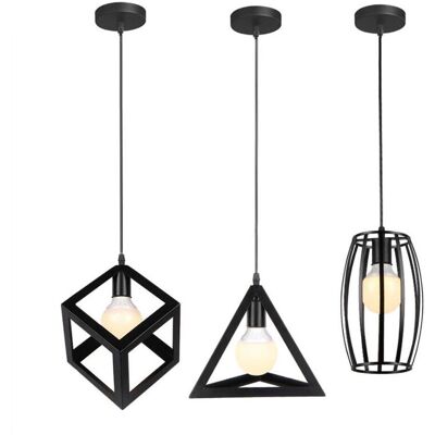 AXHUP Lámpara Colgante Geométrica de 3 Luces - Estilo Industrial Negro AXHUP Lámpara Colgante Geométrica de 3 Luces - Estilo Industrial Negro