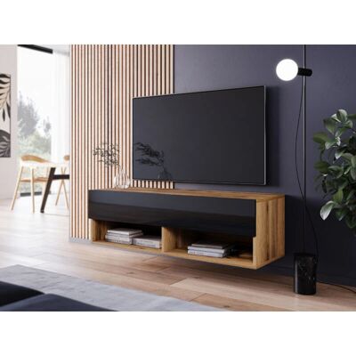 BRATEX Lowboard 100 cm - Wotan / negro brillo - 2 estantes - mueble de TV BRATEX Lowboard 100 cm - Wotan / negro brillo - 2 estantes - mueble de TV
