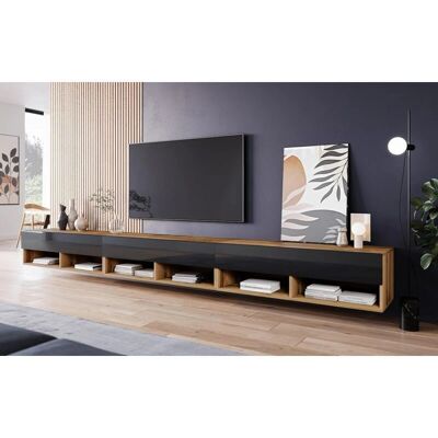 Muebles Slavic - Mueble de TV 300 cm Lowboard A - Color Wotan/Negro Brillo - TV stand Muebles Slavic - Mueble de TV 300 cm Lowboard A - Color Wotan/Negro Brillo - TV stand