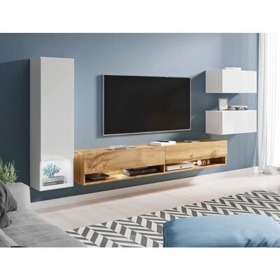 Conjunto de muebles de salón Amadeo - Wotan/Blanco brillo - Sin LED Conjunto de muebles de salón Amadeo - Wotan/Blanco brillo - Sin LED