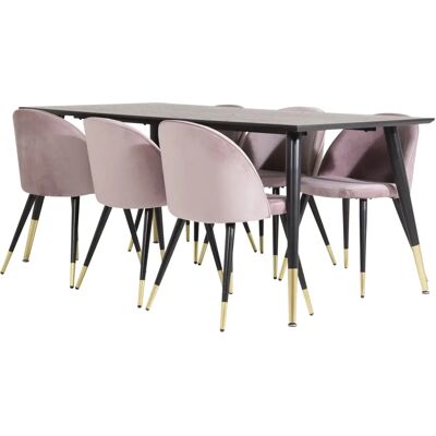 Ebuy24 Dipp180x90blbr Spisebordsett - Svart, Rosa Velour, Messingdekor Ebuy24 Dipp180x90blbr Spisebordsett - Svart, Rosa Velour, Messingdekor