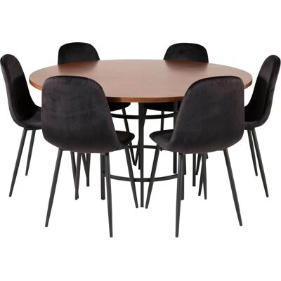 Copenhagen Ausziehbarer Esstisch und 6 Veloursstühle - Essgruppe Copenhagen Ausziehbarer Esstisch und 6 Veloursstühle - Essgruppe