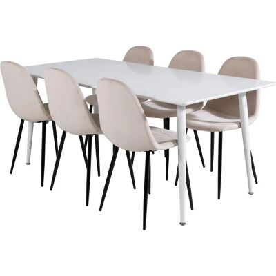Polar 180x90 Weiß Beig Velours Esstisch + 6 Stühle Polar 180x90 Weiß Beig Velours Esstisch + 6 Stühle