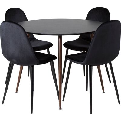Møbel24 Plazablwa100 Svart Spisebord med 4 Velourstoler Møbel24 Plazablwa100 Svart Spisebord med 4 Velourstoler