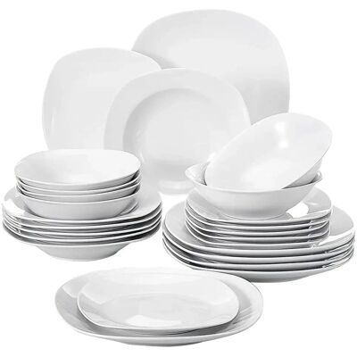 Set di stoviglie in porcellana da 24 pezzi - Durevole, adatto a microonde e lavastoviglie - Per 6 persone Set di stoviglie in porcellana da 24 pezzi - Durevole, adatto a microonde e lavastoviglie - Per 6 persone