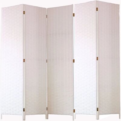 Pegane Paravent en fibres naturelles blanc - 5 panneaux 180x225cm - Publicité Pegane Paravent en fibres naturelles blanc - 5 panneaux 180x225cm - Publicité