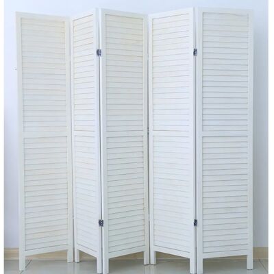 Pegane Paravent en bois - 5 panneaux blanc - 170x200cm - Publicité Pegane Paravent en bois - 5 panneaux blanc - 170x200cm - Publicité