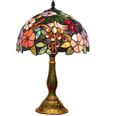 SNQ - Vintage Tiffany-style stained-glass - 12-inch - pastoral floral - Table lamp SNQ - Vintage Tiffany-style stained-glass - 12-inch - pastoral floral - Table lamp
