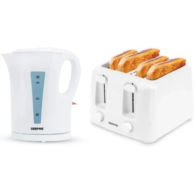 Geepas - Electric Kettle & 4-Slice Toaster - White - Kettle & Toaster - Set Geepas - Electric Kettle & 4-Slice Toaster - White - Kettle & Toaster - Set