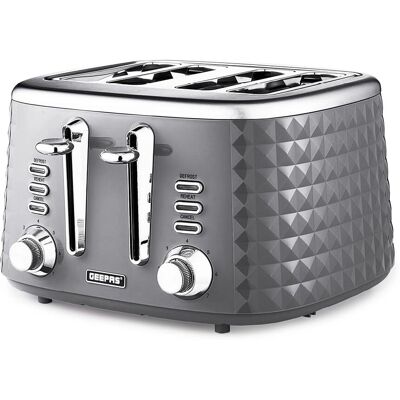 Geepas 4 Slice Toaster - 7 Browning Control - Grey Geepas 4 Slice Toaster - 7 Browning Control - Grey