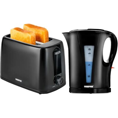 Geepas 1.7L Kettle & Toaster Set - Black - 2-Slice Geepas 1.7L Kettle & Toaster Set - Black - 2-Slice