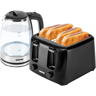 Geepas 4 Slice Bread Toaster & 1.7L Illuminating Glass Kettle Set Geepas 4 Slice Bread Toaster & 1.7L Illuminating Glass Kettle Set