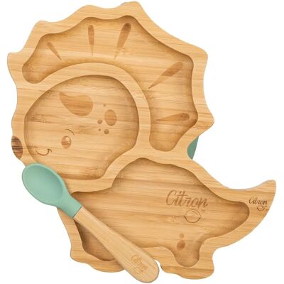 Piatto Diviso in Bambù per Bambini Blu con Cucchiaio - Set di Posate Piatto Diviso in Bambù per Bambini Blu con Cucchiaio - Set di Posate
