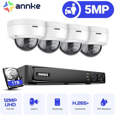Annke - 8-Canal NVR 4K - 4x5MP Cámaras domo - Visión nocturna IR - Kit de seguridad Annke - 8-Canal NVR 4K - 4x5MP Cámaras domo - Visión nocturna IR - Kit de seguridad