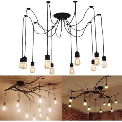 Hanging Vintage Industrial Chandelier - 10 Lights, 200cm Cable - Black - Pendant Lamp Hanging Vintage Industrial Chandelier - 10 Lights, 200cm Cable - Black - Pendant Lamp