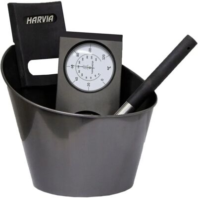 Kit d'accessoires pour sauna noir Harvia - Acier inoxydable, poignées en bois - Publicité Kit d'accessoires pour sauna noir Harvia - Acier inoxydable, poignées en bois - Publicité