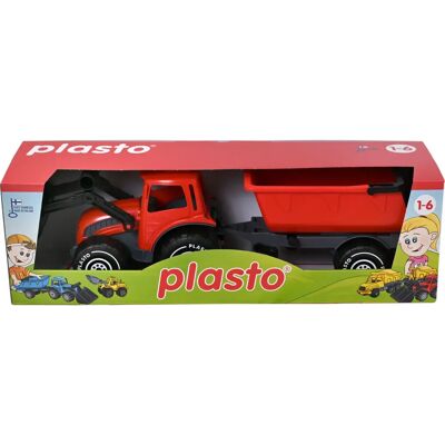 Plasto Roter Traktor mit Frontlader und Anhänger - Spielzeugtraktor Plasto Roter Traktor mit Frontlader und Anhänger - Spielzeugtraktor