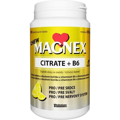Magnex Citrate 375 mg+B6 žvýkací tablety - Výživový doplněk Magnex Citrate 375 mg+B6 žvýkací tablety - Výživový doplněk