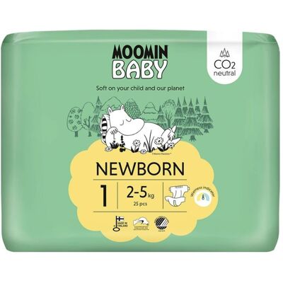 Moomin Baby Vastasyntyneet Vaipat - Pehmeät, Ympäristöystävälliset, 2-5kg Moomin Baby Vastasyntyneet Vaipat - Pehmeät, Ympäristöystävälliset, 2-5kg