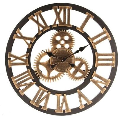 Horloge Murale Vintage Gear - Bois - Décor Doré - 60cm - Publicité Horloge Murale Vintage Gear - Bois - Décor Doré - 60cm - Publicité