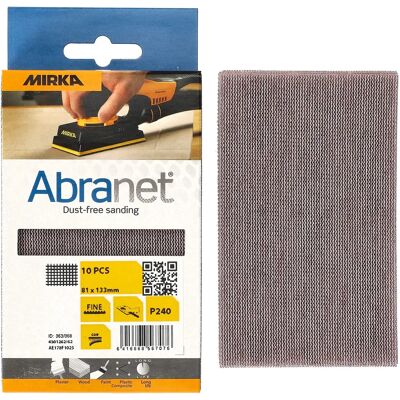 MIRKA Abranet Hálós Csiszolópapír 81x133 mm - P240 - 10 db - fa, gipsz, festék, műanyag - AE178F1025 MIRKA Abranet Hálós Csiszolópapír 81x133 mm - P240 - 10 db - fa, gipsz, festék, műanyag - AE178F1025