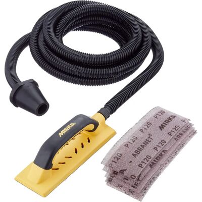 Bloc de ponçage Mirka Handy - 80mm x 230mm - Avec Tuyau & Bandes Abranet Bloc de ponçage Mirka Handy - 80mm x 230mm - Avec Tuyau & Bandes Abranet