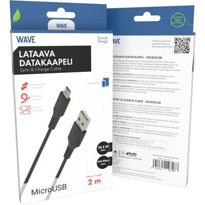 Wave MicroUSB Kaapeli - 2m - Musta - Matkapuhelinjohto Wave MicroUSB Kaapeli - 2m - Musta - Matkapuhelinjohto