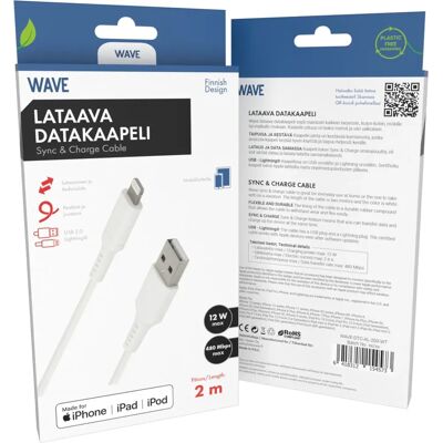 Wave 2m Valkoinen Lightning Puhelin Kaapeli - Kaapeli Wave 2m Valkoinen Lightning Puhelin Kaapeli - Kaapeli
