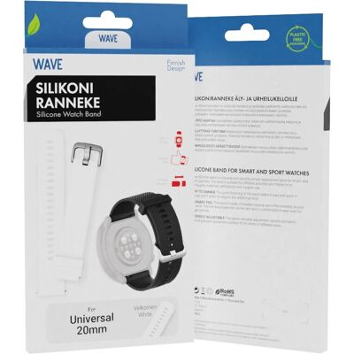 Våg silikonarmband 20mm, för smarta och sportklockor, vit | e-ville - Publicité Våg silikonarmband 20mm, för smarta och sportklockor, vit | e-ville - Publicité