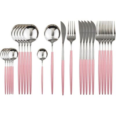 JANKNG HOME Stainless Steel Dinnerware Set - Green Gold - 24 Pieces JANKNG HOME Stainless Steel Dinnerware Set - Green Gold - 24 Pieces