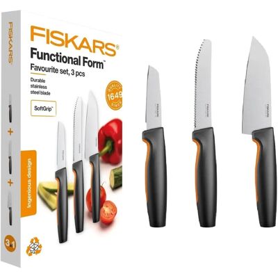 Fiskars Favoritt knivsett - Holdbart japansk stål, ergonomiske håndtak - Kjøkkenutstyr Fiskars Favoritt knivsett - Holdbart japansk stål, ergonomiske håndtak - Kjøkkenutstyr