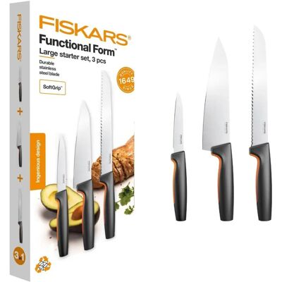 Fiskars - 3 Kniv Kokkensett - Holdbar, Ergonomisk, Laget i Finland Fiskars - 3 Kniv Kokkensett - Holdbar, Ergonomisk, Laget i Finland