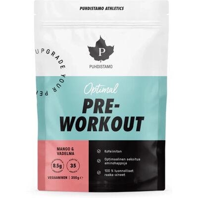 Vegan Pre-Workout Puhdistamo Mango- ja Vadelma - Lisäravinne Vegan Pre-Workout Puhdistamo Mango- ja Vadelma - Lisäravinne