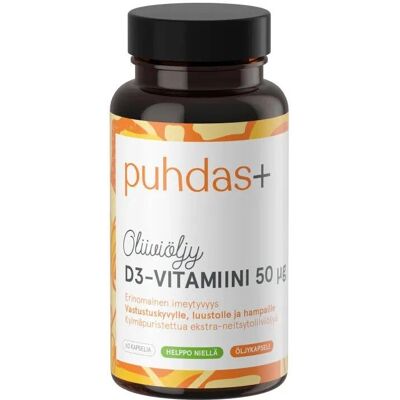 Puhdas+ D3-Vitamiini Oliiviöljyssä 50 μg - Ravintolisä Puhdas+ D3-Vitamiini Oliiviöljyssä 50 μg - Ravintolisä