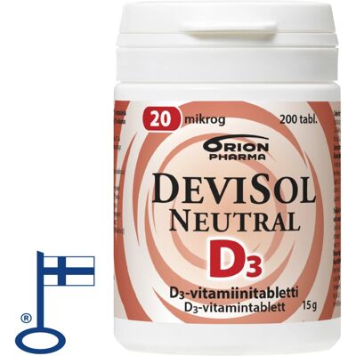 DeviSol Neutral 20 mcg - D-vitamiini - Pieni, SOKERITON, MAUSTEETON DeviSol Neutral 20 mcg - D-vitamiini - Pieni, SOKERITON, MAUSTEETON