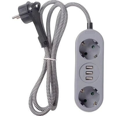 Airam - Retro USB 3-portti - Harmaa - 1.5m - USB-sähköpistorasia Airam - Retro USB 3-portti - Harmaa - 1.5m - USB-sähköpistorasia