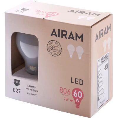 Airam LED A60 7W/827 - Pitkäikäinen, 806lm, E27, Lämmin Valkoinen Airam LED A60 7W/827 - Pitkäikäinen, 806lm, E27, Lämmin Valkoinen
